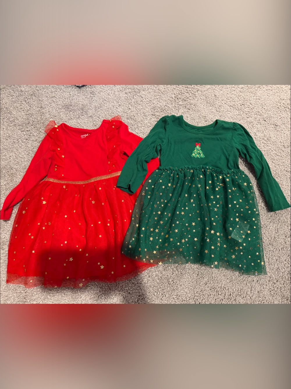 Holiday Time Red & Green Star Tulle Holiday Dress Duo for Kids